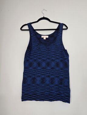 Michael Kors Blue Patterned Scoop Neck Tank
